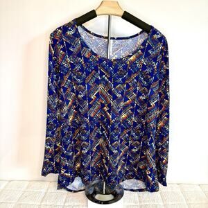 Lularoe Womens Size Med Long Sleeve Geometric Tunic Blouse Colorful Work Casual